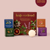 Kale McLeod Winter Rituals mini body ritual gift set on a dusty pink background, featuring a central dark red box with botanical illustrations, three smaller colored boxes, and a round white bar of soap in front. A dark red circle in the top right reads 'LIMITED EDITION'.