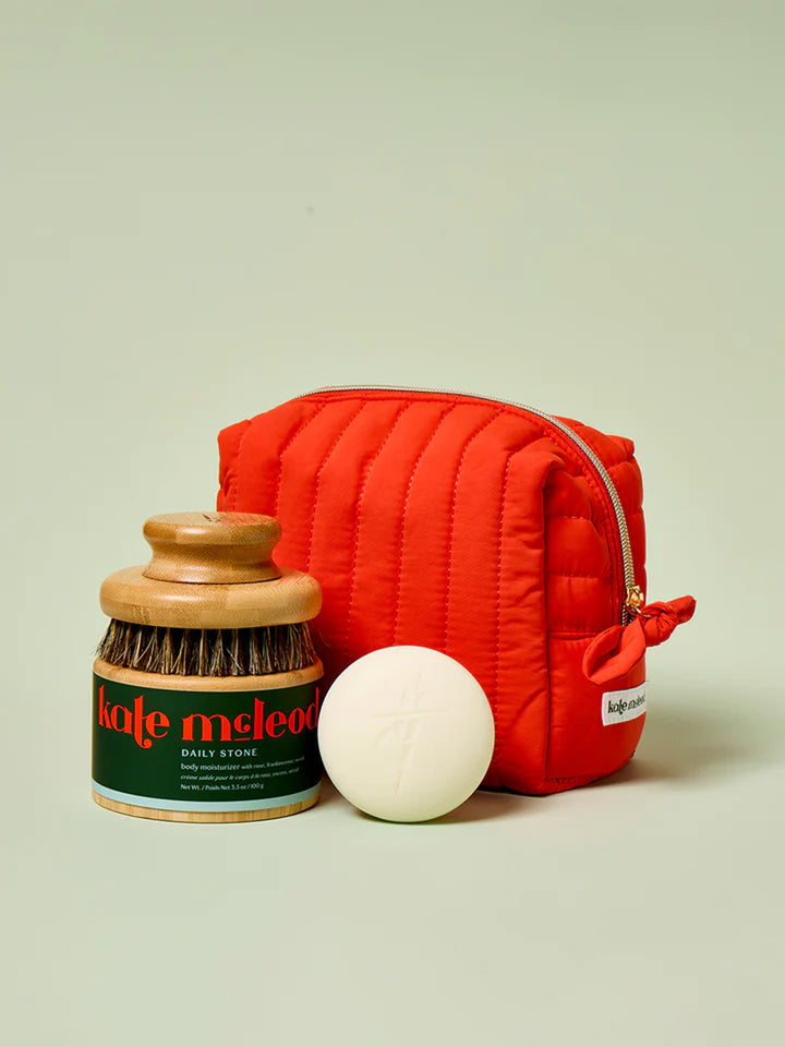 Travel Bag with Daily Stone Starter Kit and Dry Brush. These items fit into the Travel Bag.
