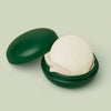 Full-Size Travel Case in Pine Green color and full-size Body Stone nestled inside against light green background.