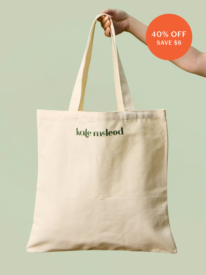 Large Kate McLeod tote bag on light green background