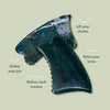 Gua Sha tool on a light green background with text describing its uses.