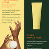 Infographic comparing the Recovery Stone to other muscle rubs. 100% plant-based ingredients without synthetics or water, mess-free application, comforting fragrance, and gently warming. 