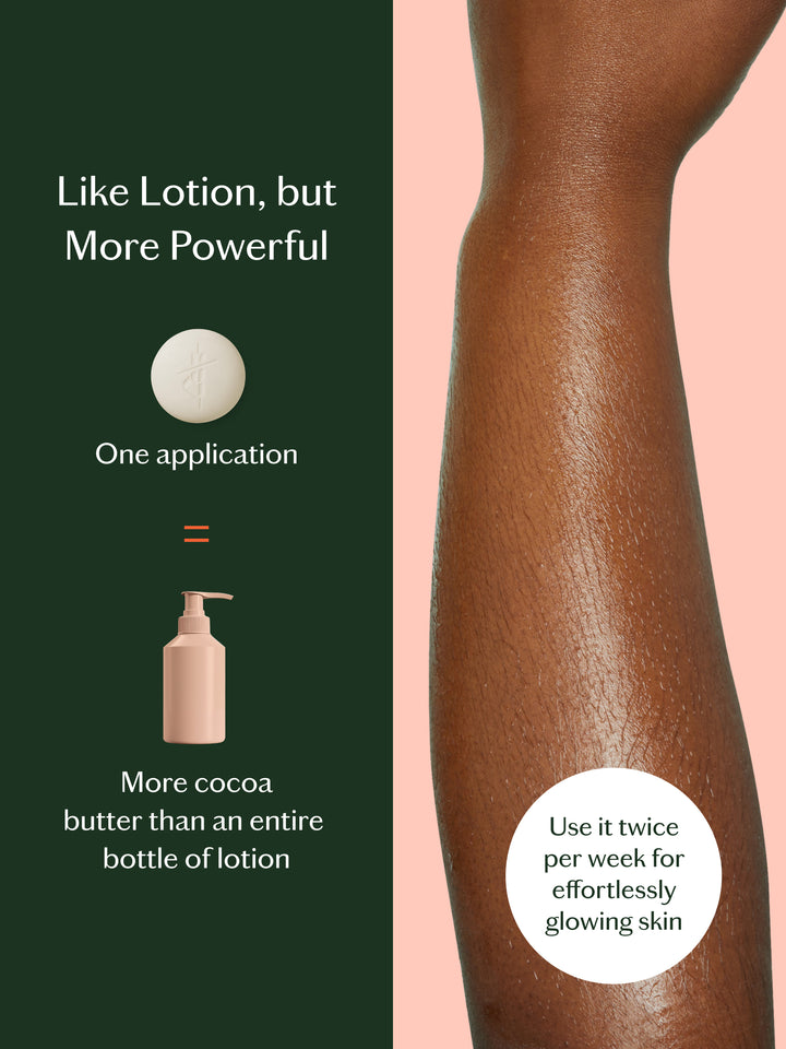 Like lotion, but more powerful. One application of the Body Stone equals more cocoa butter than an entire bottle of lotion.