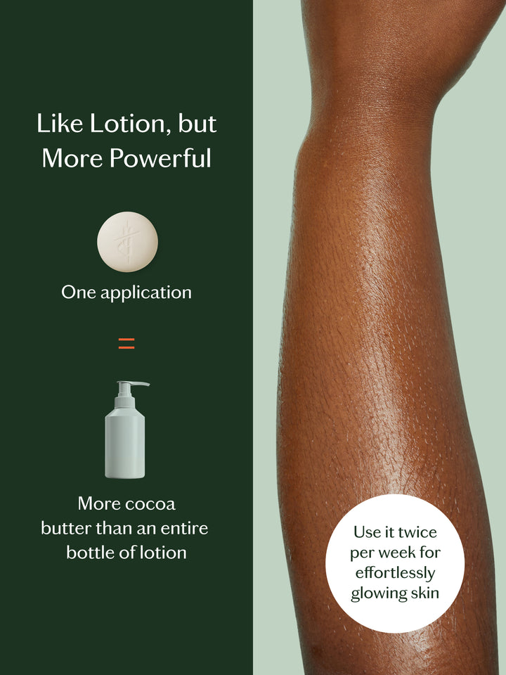 Glowing skin after using the Body Stone conveys that one application of a Body Stone contains more cocoa butter than an entire bottle of lotion