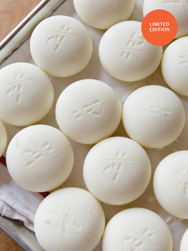 Image of our freshly batched, limited edition Body stone solid moisturizers. Straight from Kate McLeod's test kitchen.